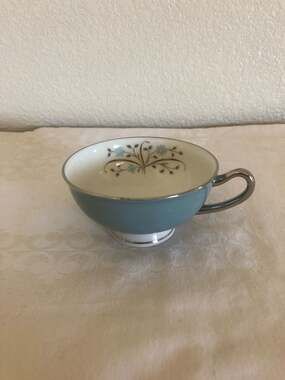 Syracuse China Carefree Forget-Me-Not Blue Teacup with Silver Trim